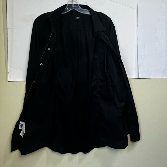 D & G Dolce & Gabbana Logo Cotton Trim Button Top Shirt Long Sleeve Black 54 - Picture 5 of 16